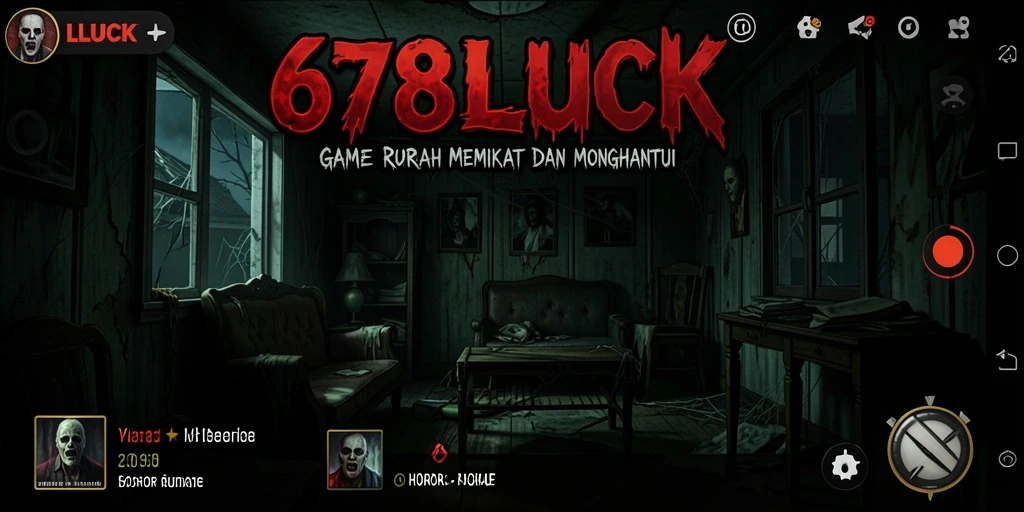 Screenshot utama 678LUCK menampilkan suasana rumah angker yang menegangkan.