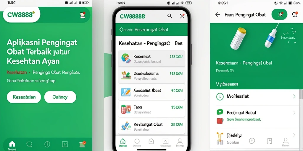 Antarmuka aplikasi CW8888 untuk pengingat obat yang praktis.