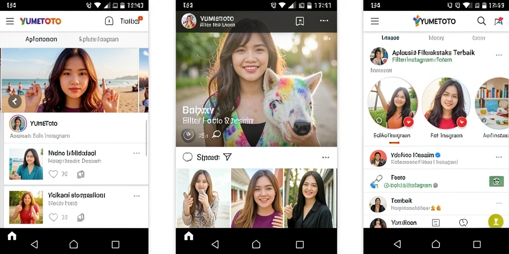 Tampilan antarmuka YUMETOTO dengan berbagai pilihan filter menarik.